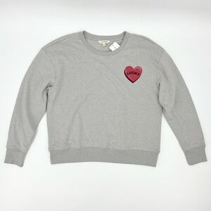 NWT Lucky Brand Gray Heart Crewneck Pullover Sweatshirt Size Large